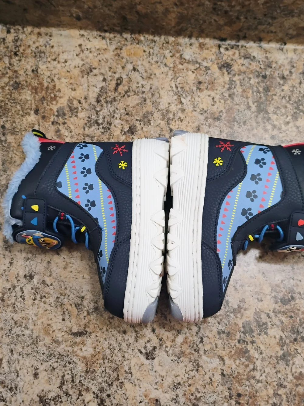 Blue Kids Winter Boots with Paw Print and Character Accents